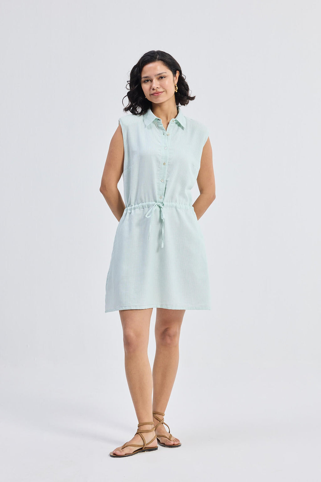 Drawstring Shirt Dress in Stripes - All - N - 1
