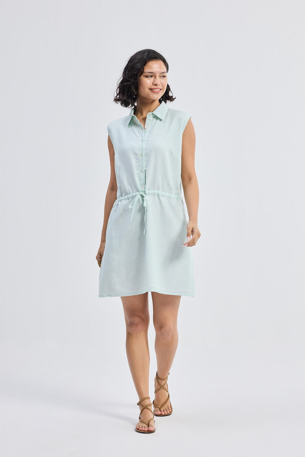 Drawstring Shirt Dress in Stripes - All - N - 1