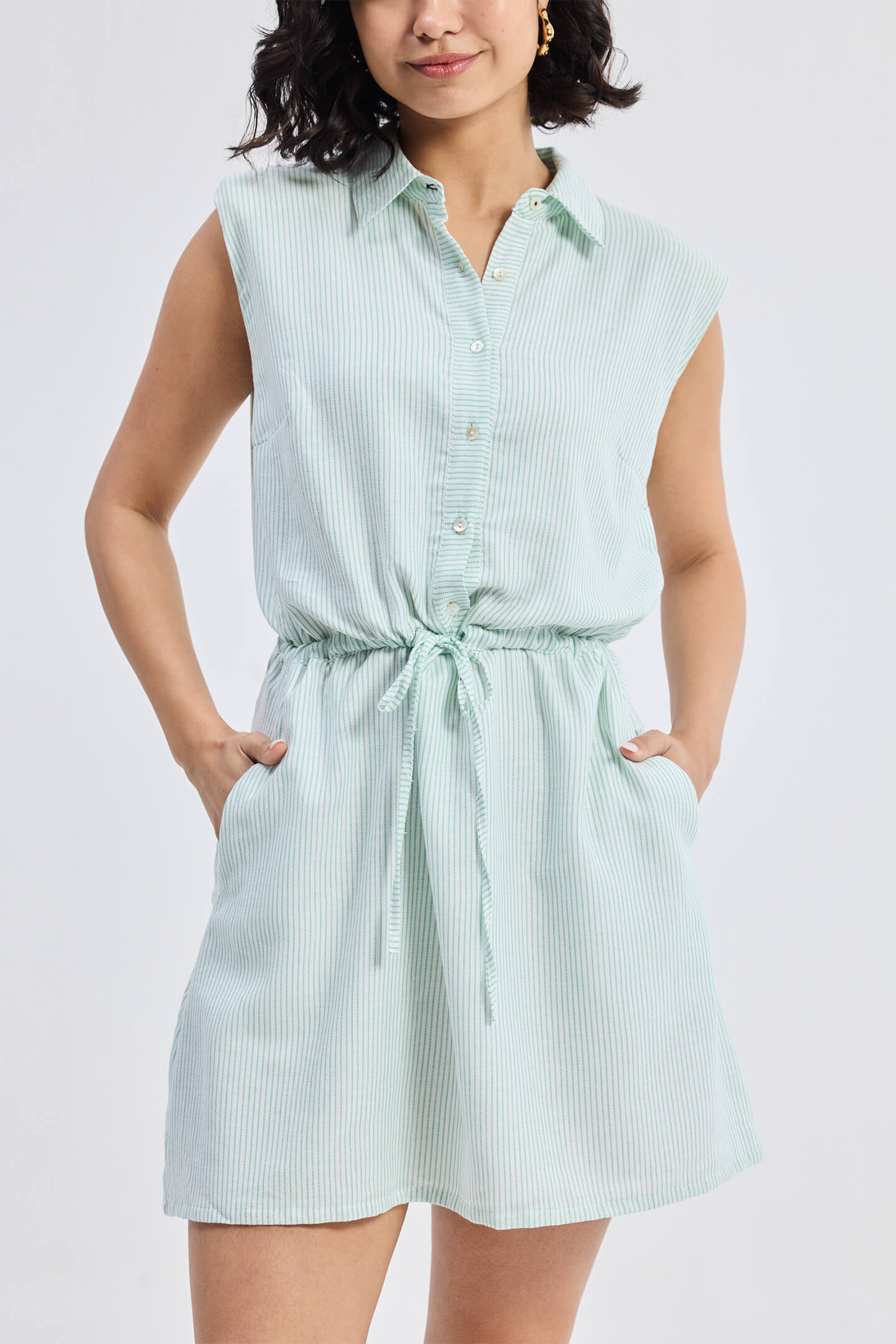 Drawstring Shirt Dress in Stripes - All - N - 1