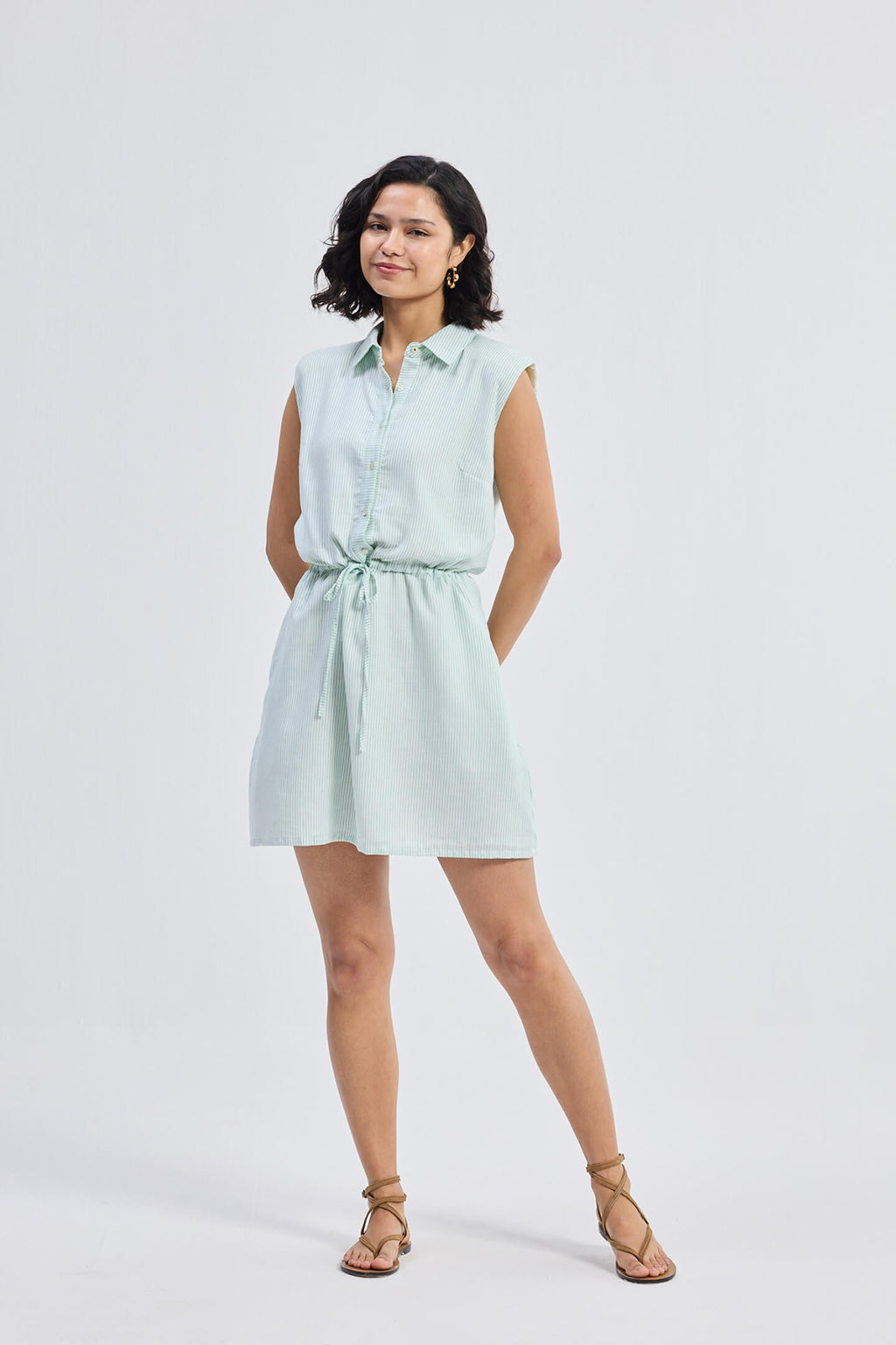 Drawstring Shirt Dress in Stripes - All - N - 1