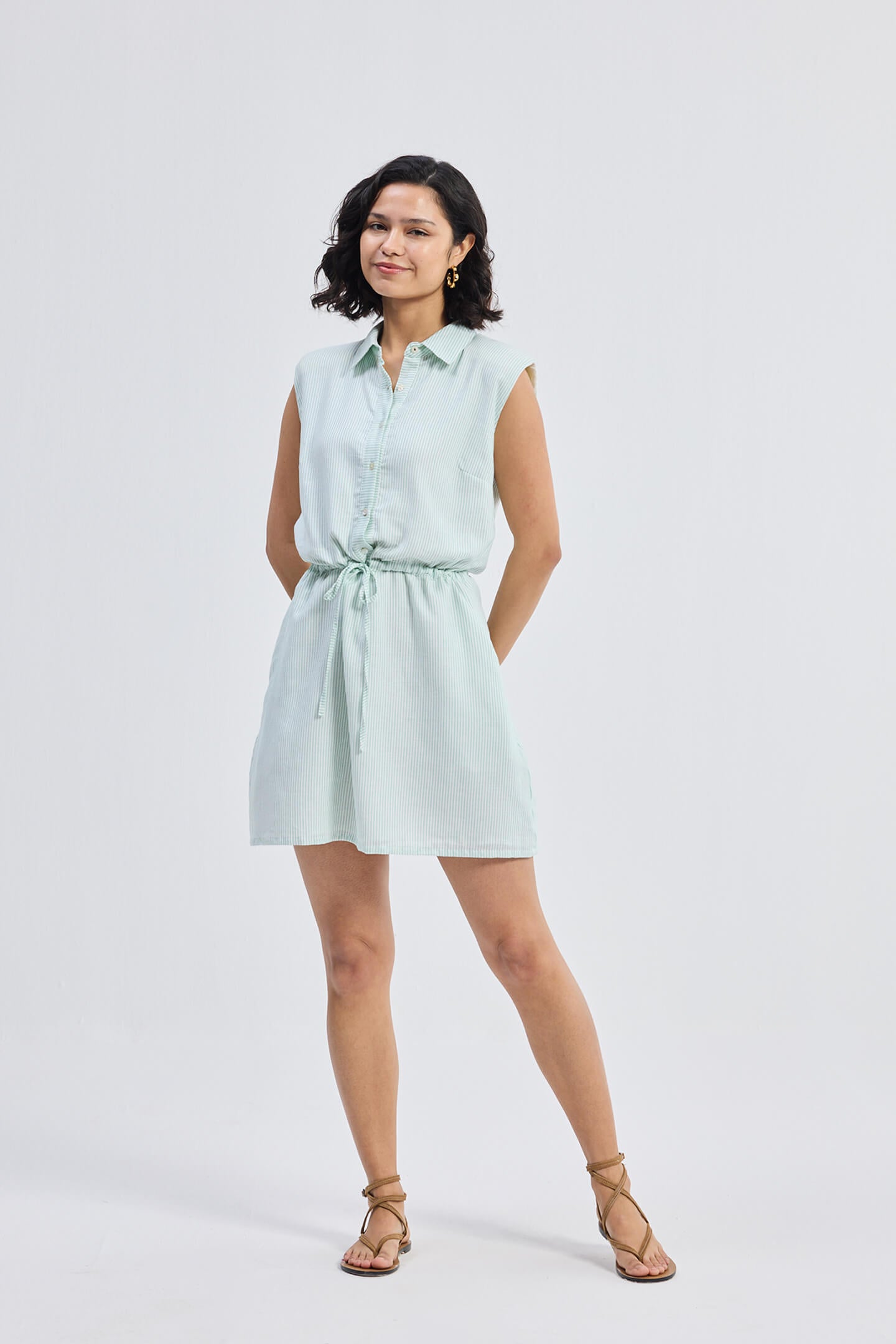 Drawstring Shirt Dress in Stripes - All - N - 1