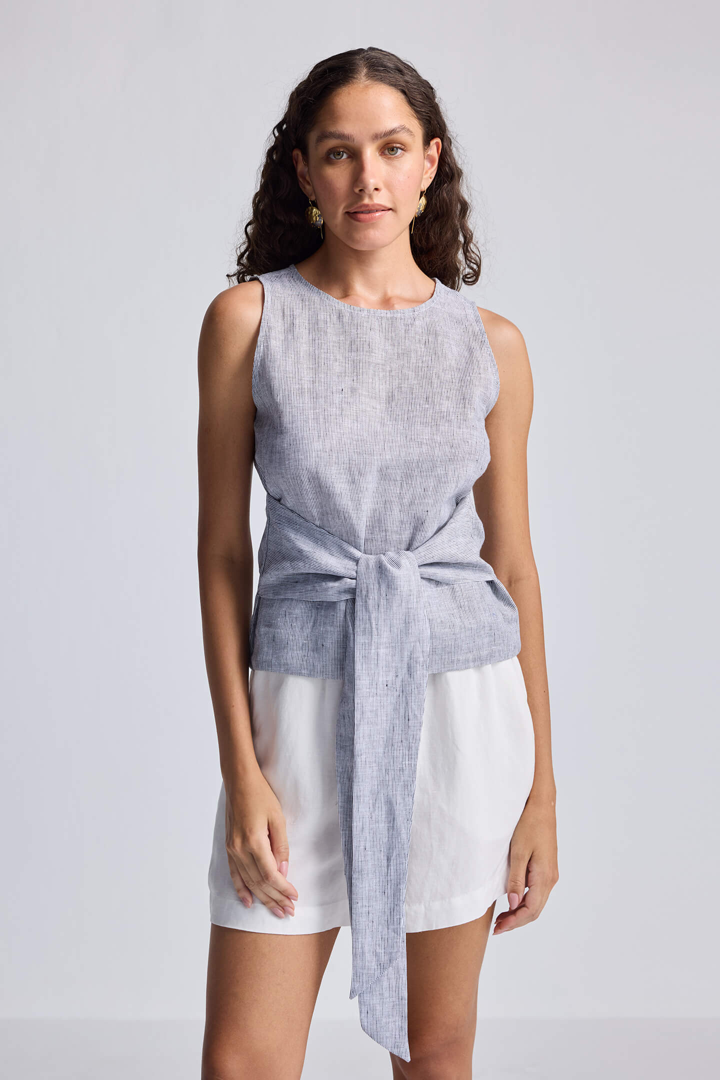 Front - tie Top in Linen Stripes - All - N - 1