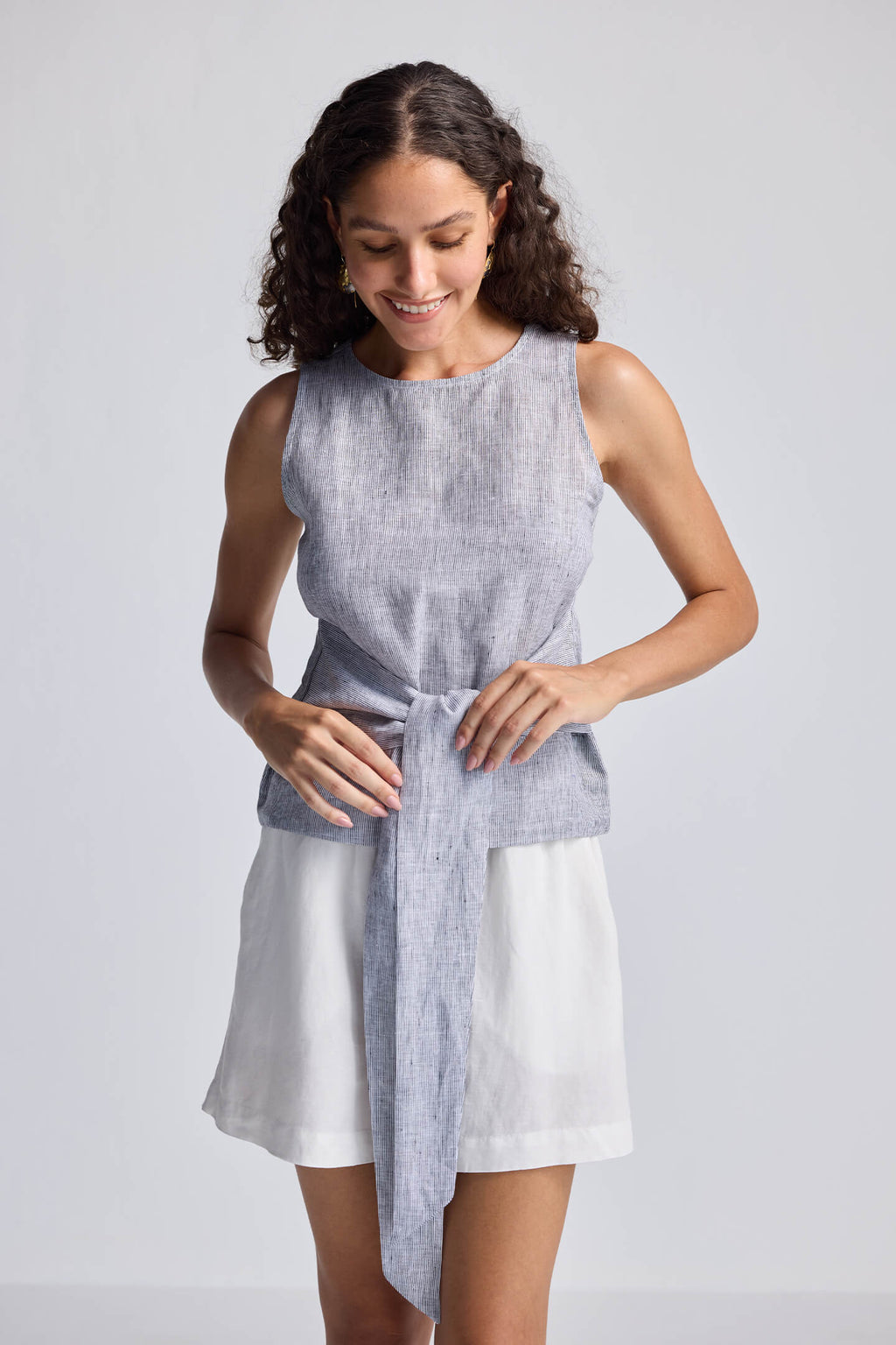 Front - tie Top in Linen Stripes - All - N - 1