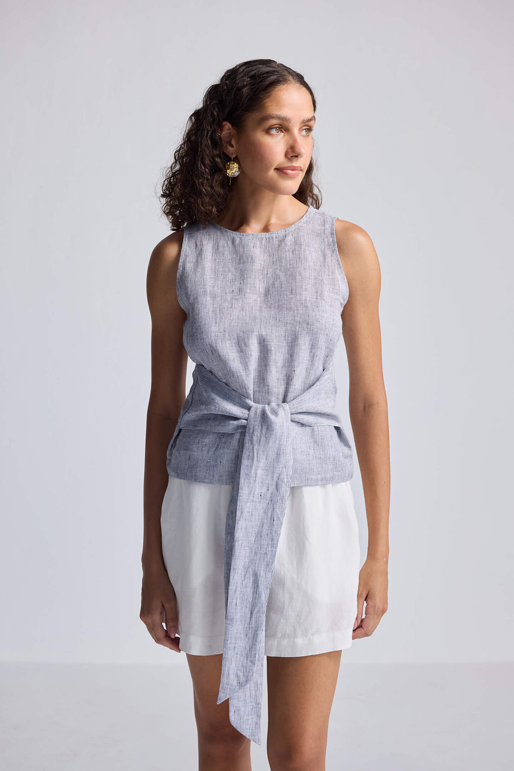Front - tie Top in Linen Stripes - All - N - 1
