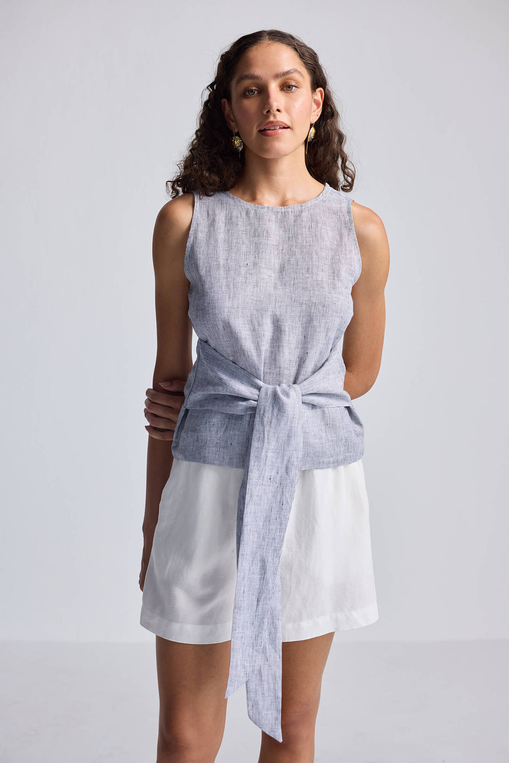 Front - tie Top in Linen Stripes - All - N - 1