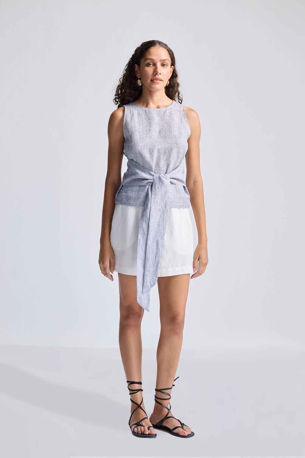 Front - tie Top in Linen Stripes - All - N - 1