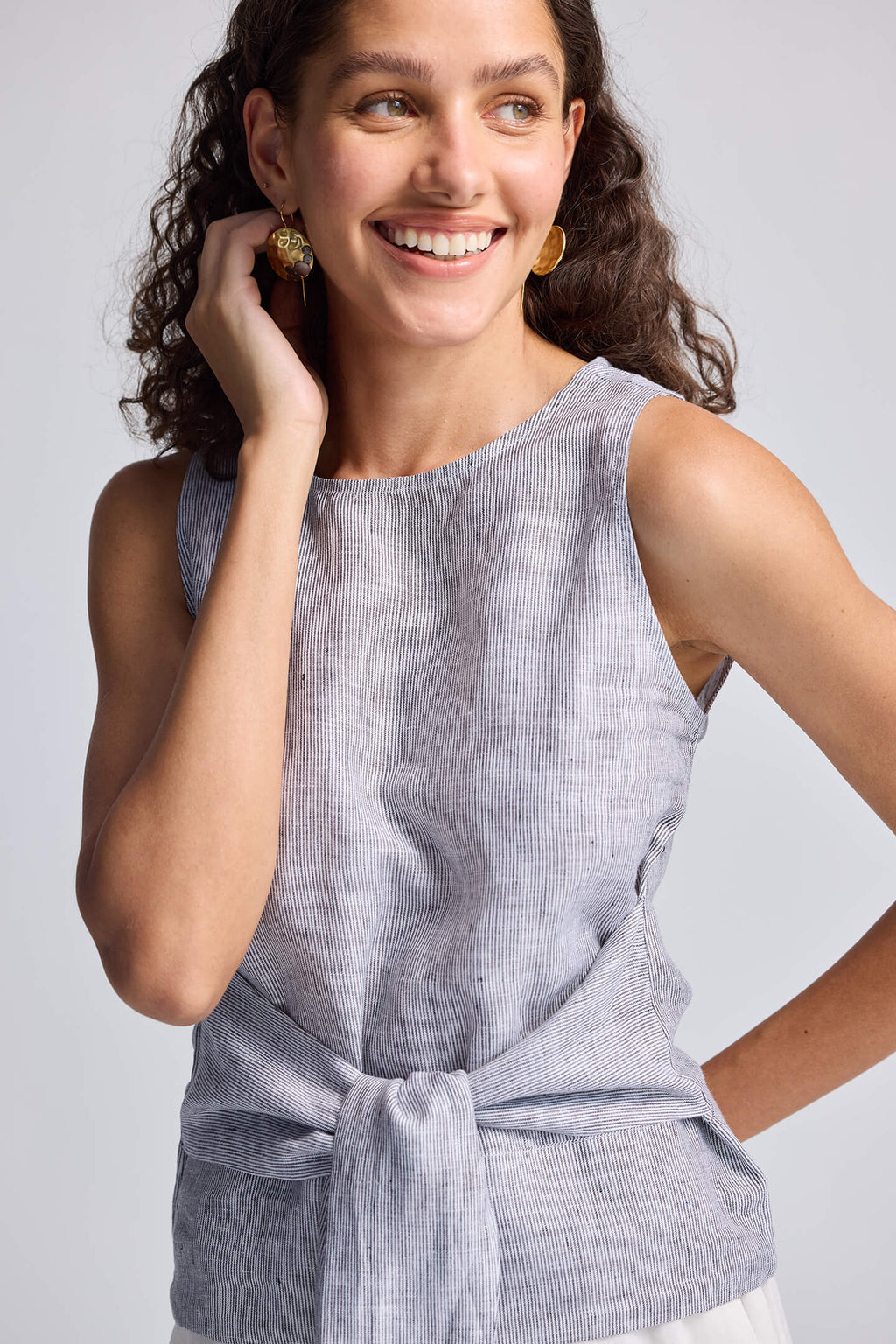 Front - tie Top in Linen Stripes - All - N - 1