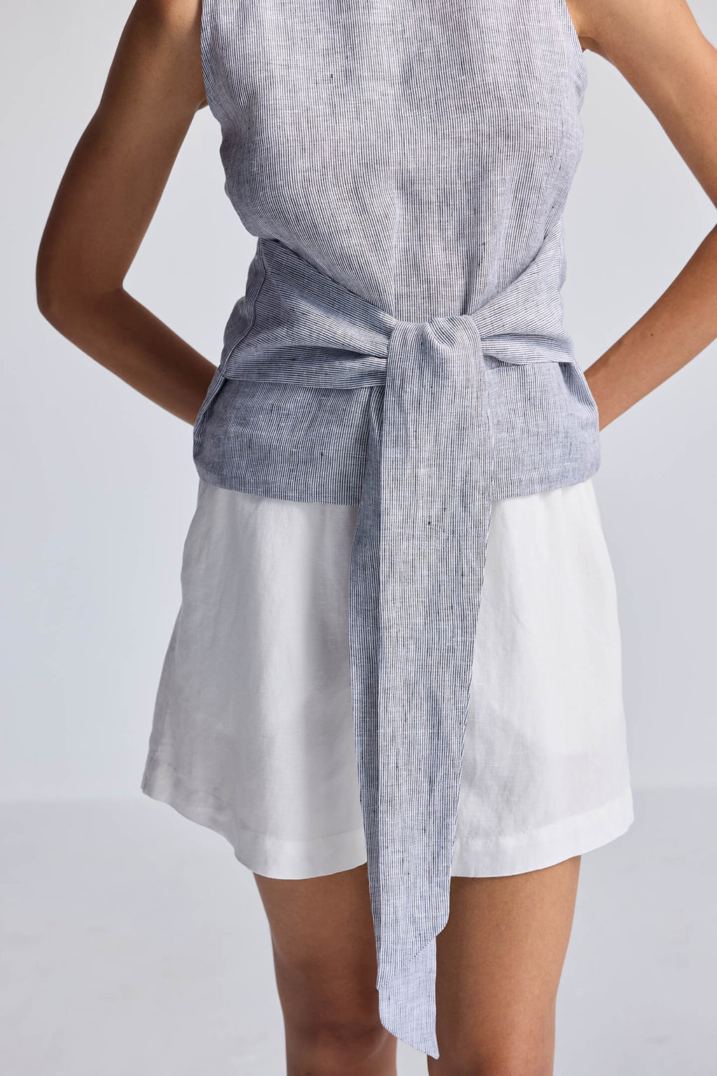 Front - tie Top in Linen Stripes - All - N - 1
