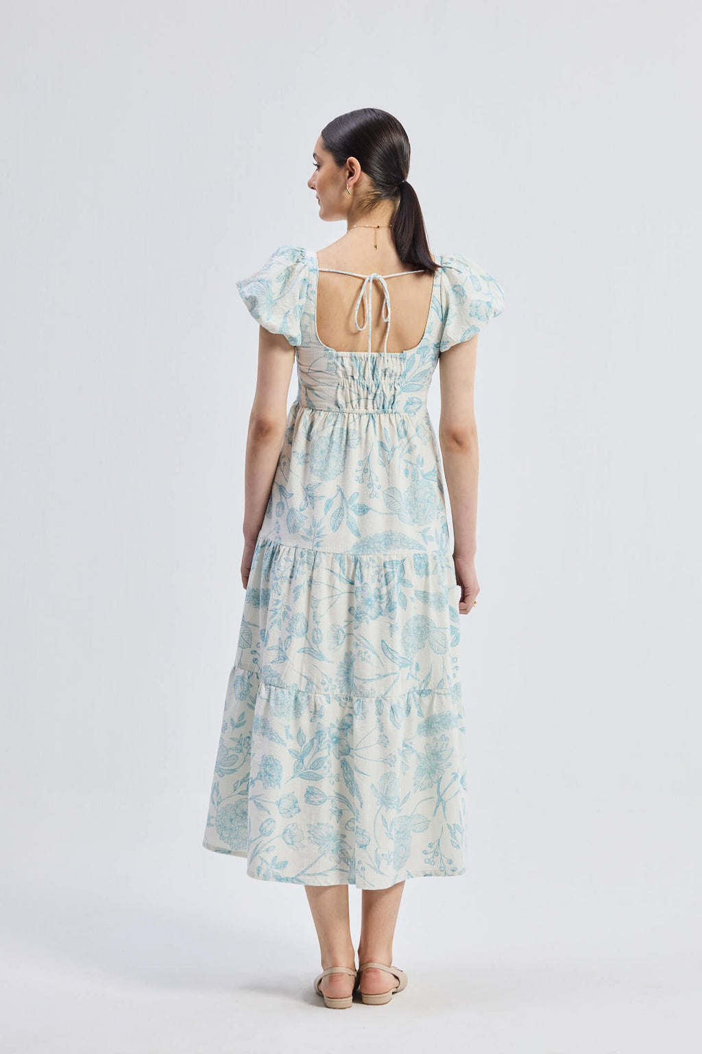 Puff Sleeve Tiered Maxi Dress in Blue Florals - All - N - 1