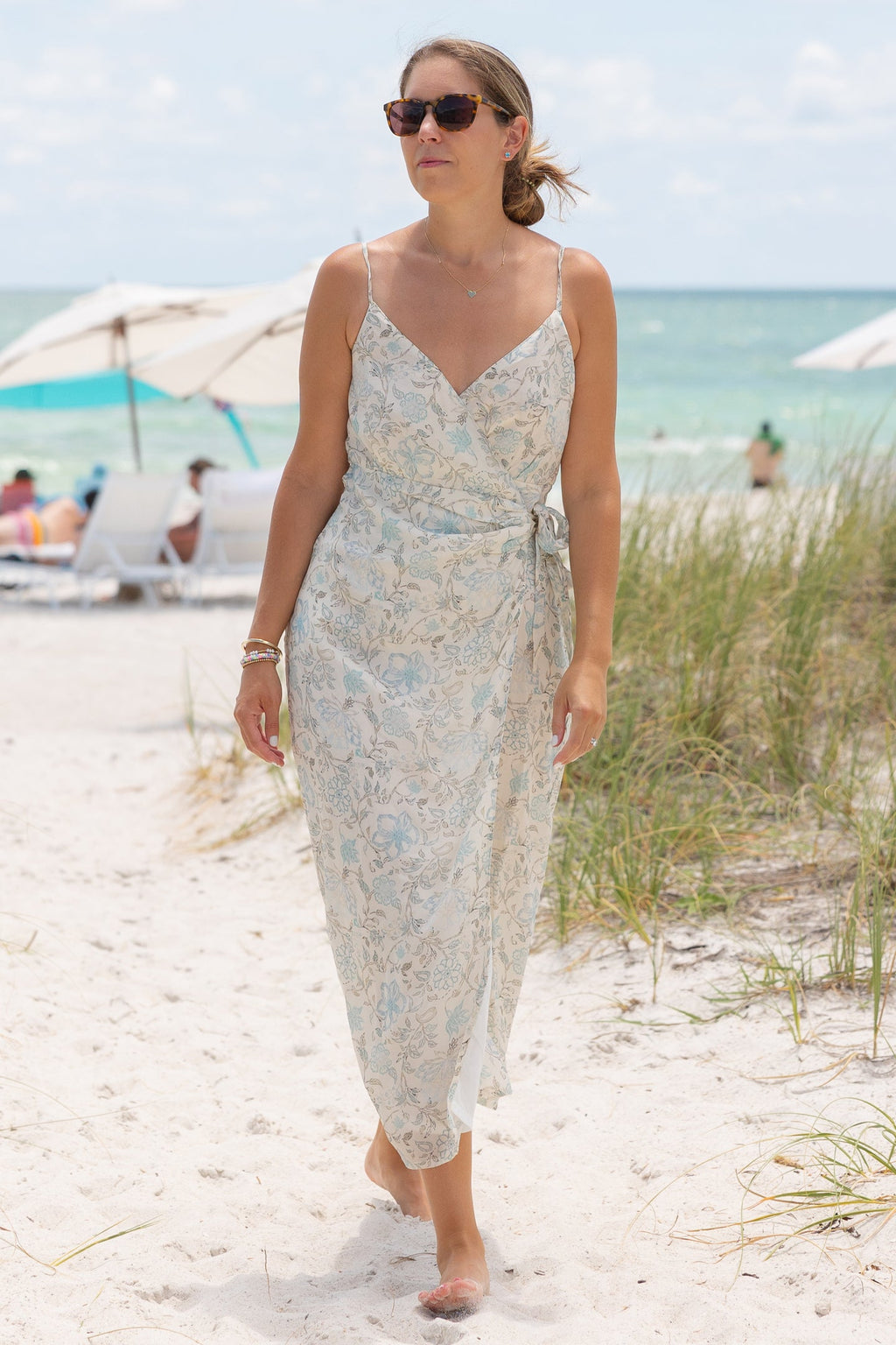 Strappy Wrap Dress in Blue Florals - All - N - 1